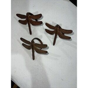 DragonFly Napkin Rings Holders Set of 3 Cast Metal Rustic Home  2.5"X 3.5" #5